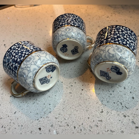 Rare Antique Royal Worcester Blue/White Floral Porcelain Demitasse Cups Set of 3 - Picture 7 of 16